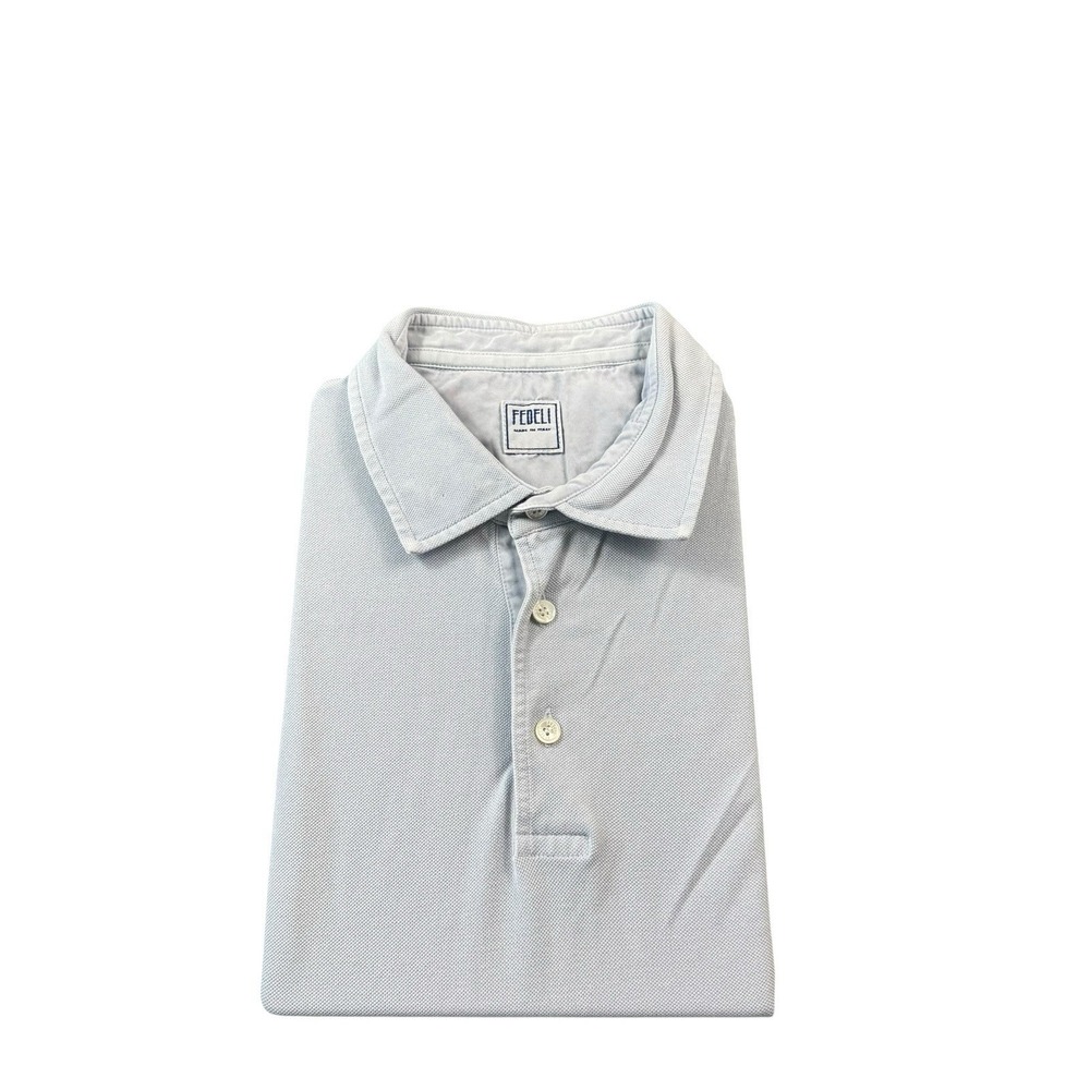 Fedeli Vtg Wash Blue Cotton Men's Luxury S/S Polo Shirt Size EU 54